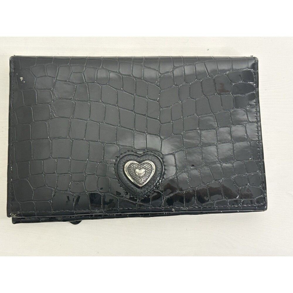 Brighton Black Croc Embossed Patent Leather Shoulder Bag Heart Accent